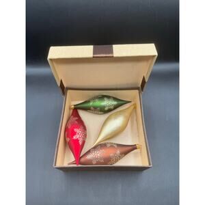 Satin Teardrop Christmas Ornaments – Green, White, Red & Brown– Set 4